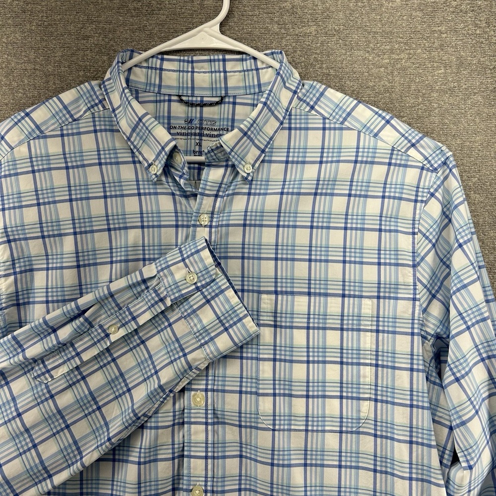 Vineyard Vine OTG brrr Performance Shirt Men Size XL Blue Plaid Long Sleeve